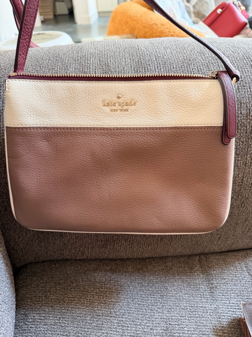 kate spade New York Two-Tone Leather Crossbody Bag in Cream & Mauve